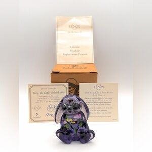 Vintage FENTON LENOX Art Glass TULIP THE LITTLE VIOLET BUNNY Signed w/COA & Box